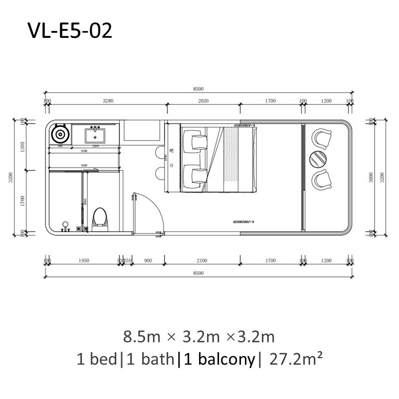 Капсульный дом E6 с балконом · 27,2 м²